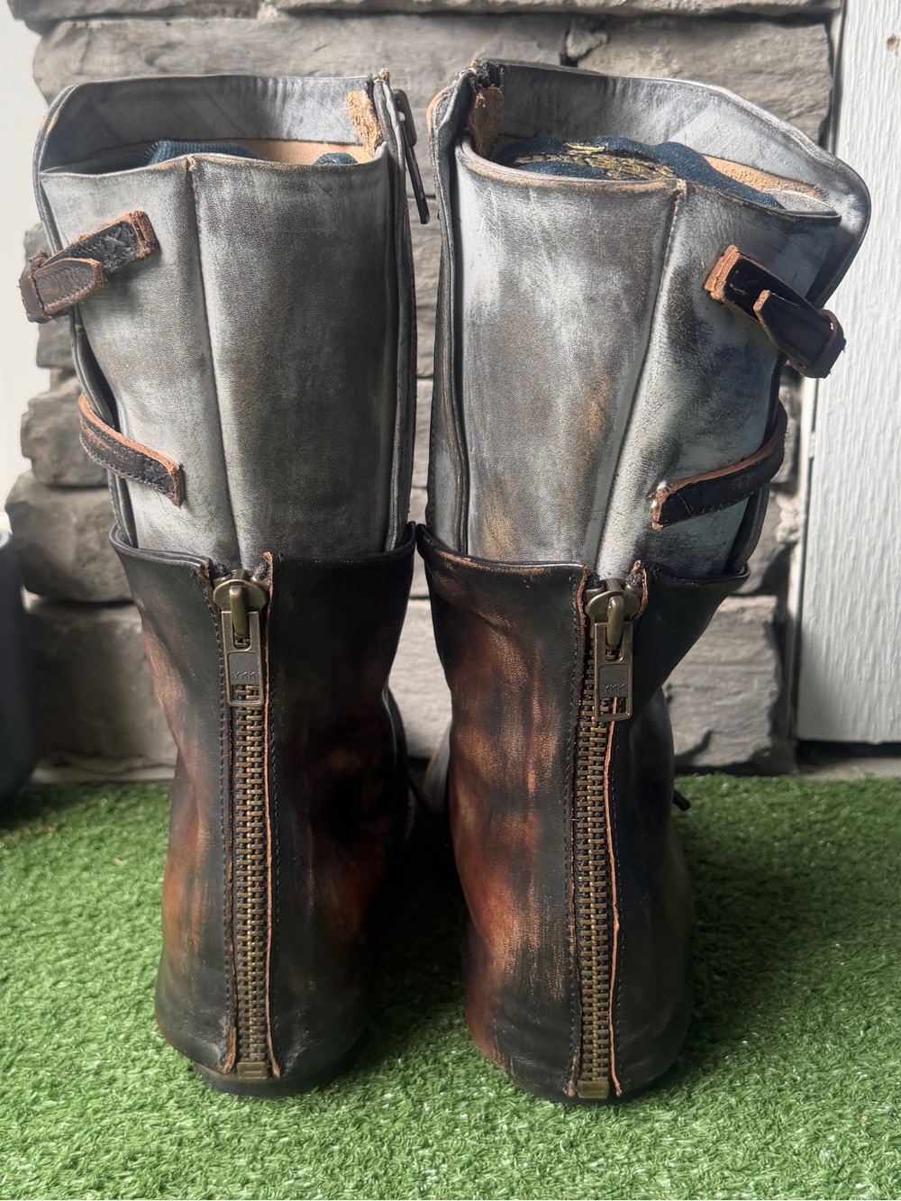 New!! Freebird by Steven Ravi Combat Ice Gray Distressed Leather Women’s Boots - Picture 7 of 11